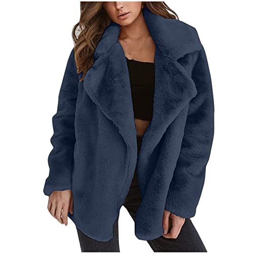 Casacos de inverno para mulheres moda lisa manga longa grossa cardigã casaco blusa top, A - azul-mar