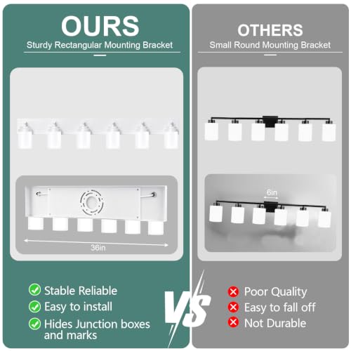 Image of IZORRO Bathroom Light Fixture White, White Glass Shade 46-Inch 6-Light | Bathroom Light Fixtures Over Mirror, Modern Farmhouse Vanity Lights, Rustic Restroom Lighting Fixtures