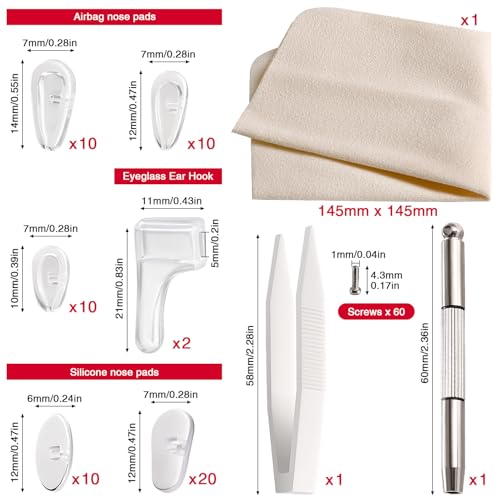 YIXISI 30 works Glasses Nose Pads Kit, Eyeglass Nose Pads, Silicone Screw-in Nose Pads Glasses Repair Kit - Image 2