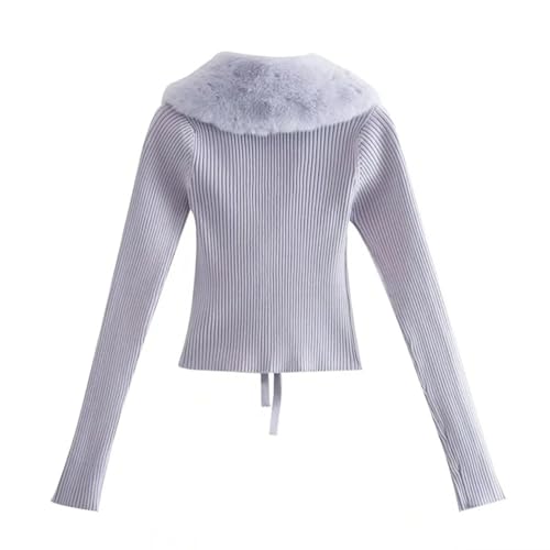 Cardigans for Women Vintage Faux Fur Knitted Sweater Fur Collar Long Sleeve Top Sweater Knit Cardigan2