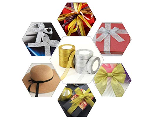 Yaka 2 Rolls 4/5 Inch 50 Yards Polyester Yarn Metallic Glitter Ribbon For Holiday Wedding Birthday Party Decoration Gift Wrapping (Black And Gold, 3/4 Inch(20Mm) #TOP6