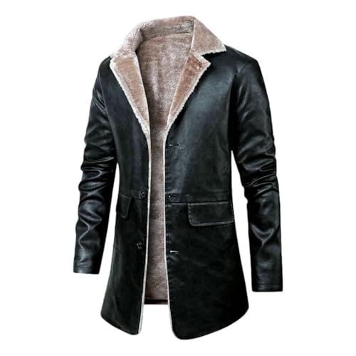 Veste homme en cuir synthétique mi-longue à revers chic