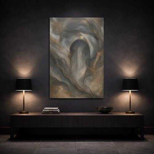Toile abstraite grise et dorée 24x36" : tableau déco salon moderne - 3