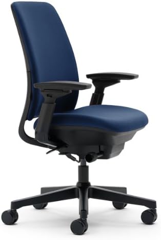 Steelcase Amia Ergonomic Office Chair with Adjustable Back Tension and Arms | Flexible Lumbar with Sliding Seat | Black Frame and Buzz2 Navy Fabric