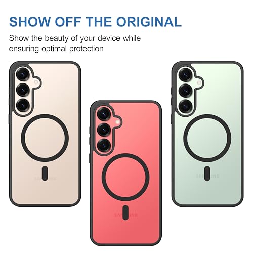 Image of CEDO Cover for Samsung Galaxy S25 Plus (5G) | Compatible with MagSafe Wireless Charging | Designed with Magnetic Lock Shockproof Phone Bumper Transparent Back Case Cover (Black)