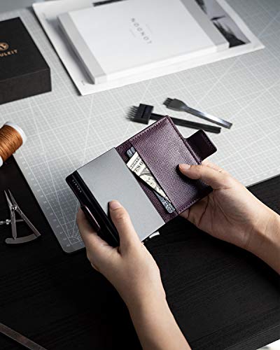 Image of VULKIT Credit Card Holder Men's Wallet RFID Protection Leather Wallet Gentlemens Card Holder Wallet for Cards & Banknotes, Cross Purple, S, Exquisite