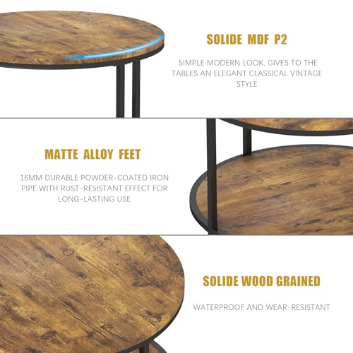 Image of NSdirect Round Coffee Table, 25.6 inch Small Coffee Table for Living Room,2-Tier Rustic Wood Desktop with Storage Shelf Modern Design Home Furniture(Brown)