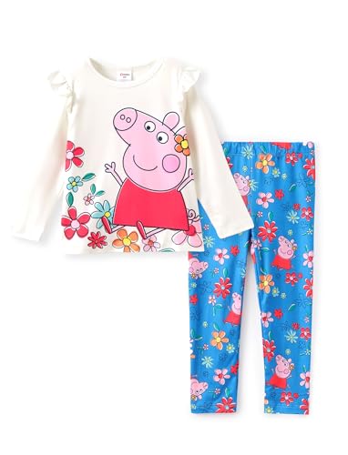 Image of Peppa Pig Girls Pant Sets Ruffle Long Sleeves Top Shirt and Leggings Clothing Set for Toddler Girls Fall Clothes Size 2-6T