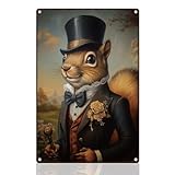 DOODLREAM Cartel de metal retro de 20 x 30 cm, diseño de ardilla victoriana, para el hogar, cafeterías, baño, jardín, galería, cueva, oficina, clubes, regalo