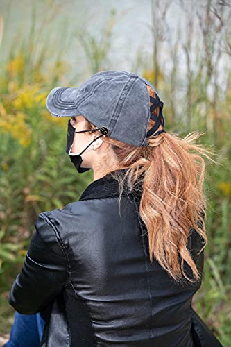Criss Cross Ponytail Hat W/Buttons - Leopard #TOP4