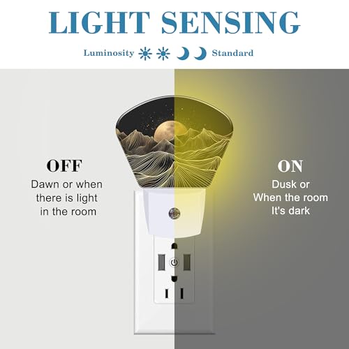 Image of Black Gold Mountain Night Light Golden Moon Nightlight Plug into Wall with Dusk to Dawn Sensor for Kid Girls Boys Women Men Room, Hallway, Kitchen, Bathroom, Stairs Decor