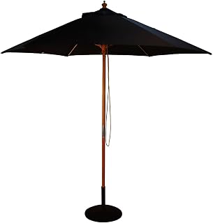 BrackenStyle Wooden Garden Parasol – Pully Operated and Machine Washable Garden Umbrella – 11 Colours - 15kg Black Concrete Base Included