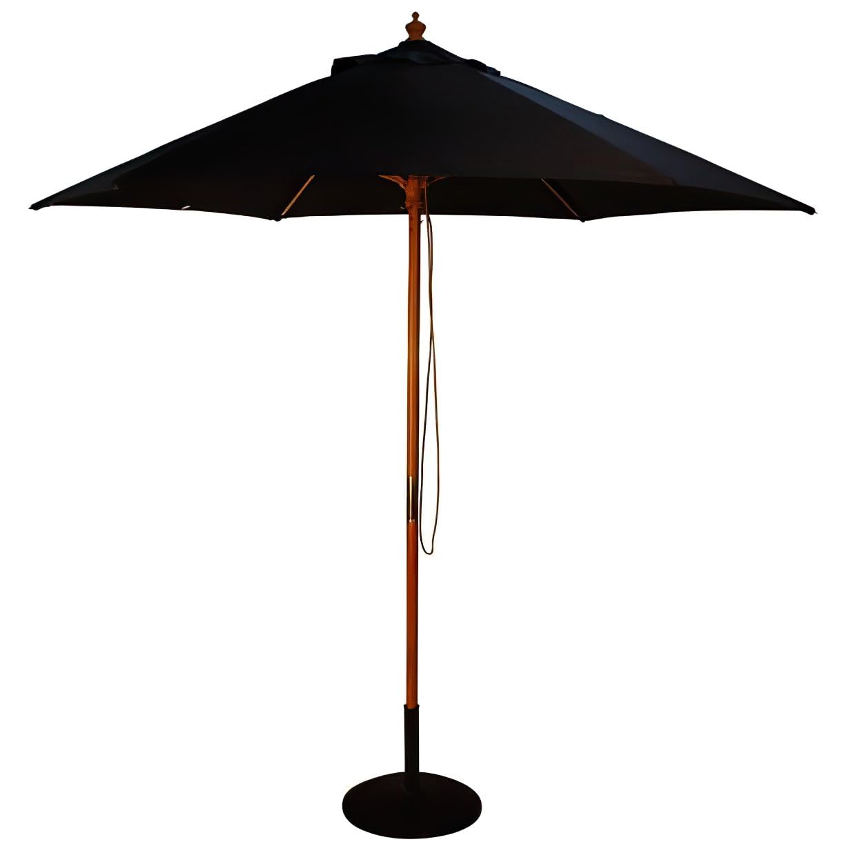 BrackenStyle Wooden Garden Parasol – Pully Operated and Machine Washable Garden Umbrella – 11 Colours - 15kg Black Concrete Base Included (Black)