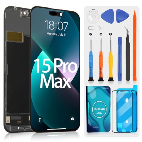 ARSSLY LCD Display für iPhone 15 Pro Max Bildschirmersatz für iPhone 15Pro Max A2849 A3105 A3108 A3106 6 7 Zoll Touchscreen Digitalisiergerät Assembly mit Werkzeugen Schwarz Incell