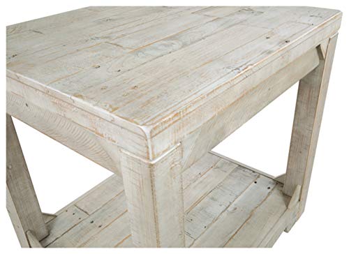Signature Design by Ashley Fregine Farmhouse Square End Table with Floor Shelf, Weathered White Finish - Image 7