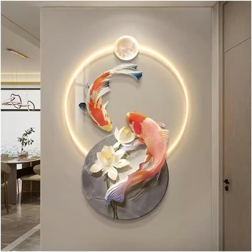 Décor mural koi coloré 3D avec éclairage LED style traditionnel chinois