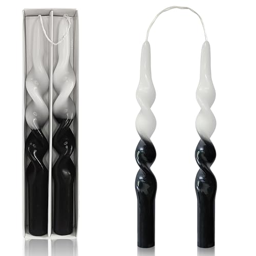 Spiral Taper Candles Twisted Candlestick 10 INCH Tall Candles Cute Unscented Candle Smokeless Candle Stick for Dinner Wedding Home Decor Holiday Party, Black & White