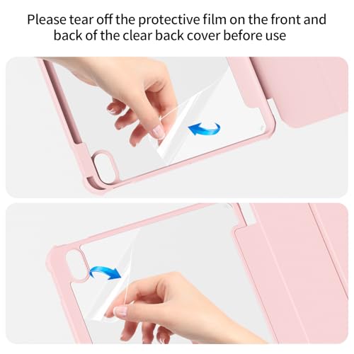 KENKE Case for iPad A16 11th Generation 2025/ 10th Generation 2022, iPad 11 inch/ 10.9 inch Cover with Clear Hard PC Back, Trifold Stand Support Touch ID ＆ Pencil Holder, Auto Wake/Sleep, Pink by KenKe - Image 8