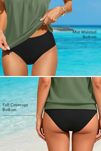 Image of Yonique Two Piece Tankini Swimsuits for Women Blouson Bathing Suits Modest Swimwear