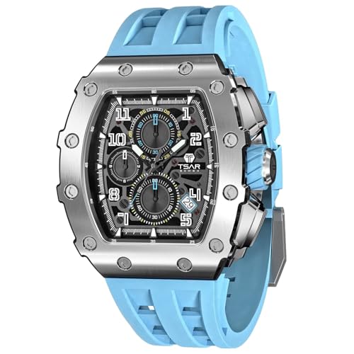 Image of Tsar Bomba Mens Watches Quartz Wristwatch for Men Waterproof 50M Analog Luxury Tonneau Chronograph Calendar Date Men's Dress Business Work Watch Gift for Men