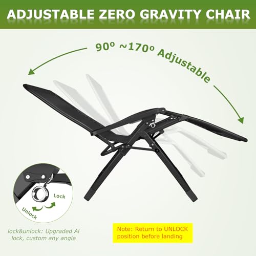 Suteck DDLZLTY-BLACK26 Zero Gravity Chair, Reclining Camping Lounge Chair W/Removable Cushion thumb #4