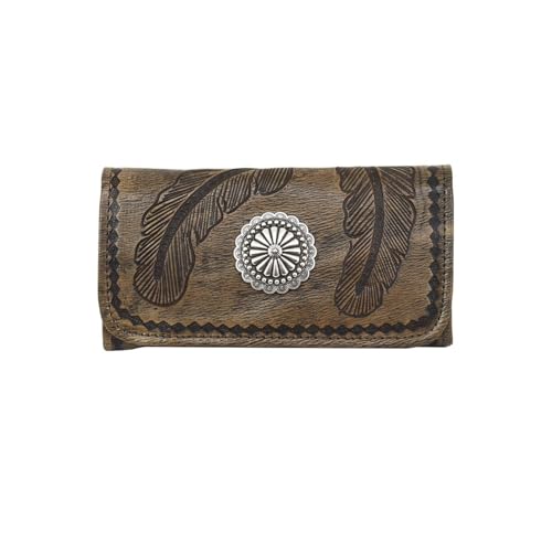 American West Women's Tri-Fold Sacred Bird Feather Wallet Distressed Brown One Size