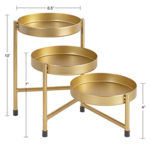 Image of Kate and Laurel Finn Modern Tri-Level Plant Stand, 7.25 x 7.25 x 10, Gold, Indoor Multi-Tiered Plant Stand for Tabletop