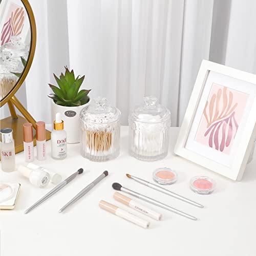 Rejomiik 2 Pack Qtip Holder Glass Apothecary Jars With Lids Bathroom Accessories Vanity Organizers And Makeup Storage Canister For Cotton Ball, Cotton Swab, Floss, Candy, Clear #TOP6