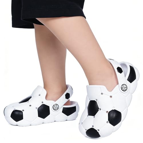 KUKTO Kids Boys Girls Soccer Basketball Clogs,Soccer White,1.5-2 Y