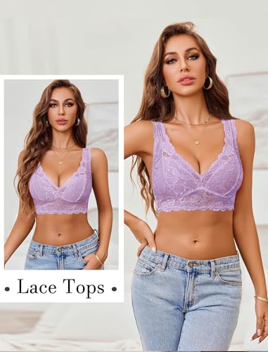 Image of Avidlove Bralettes for Women Lace Bra Non Padded Longline Bralette Deep V Triangle Sexy Everyday Lingerie Bras
