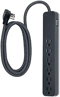 GE UltraPro 6 Outlet Surge Protector, 6 Ft Designer Braided Extension Cord, Flat