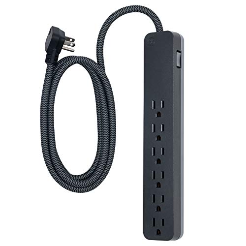 GE UltraPro 6 Outlet Surge Protector, 6 Ft Designer Braided Extension Cord, Flat