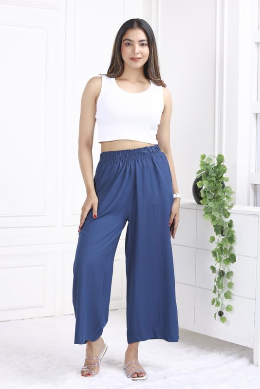 Image of Mlada Rayon Palazzo Pants for Women | Palazzo Pant for Women | Palazzo for Office Wear | Mid Rise Palazzo Pants | Regular Fit Palazzo Pants for Women | Relaxed Palazzo Pants | Solid Palazzo Pants