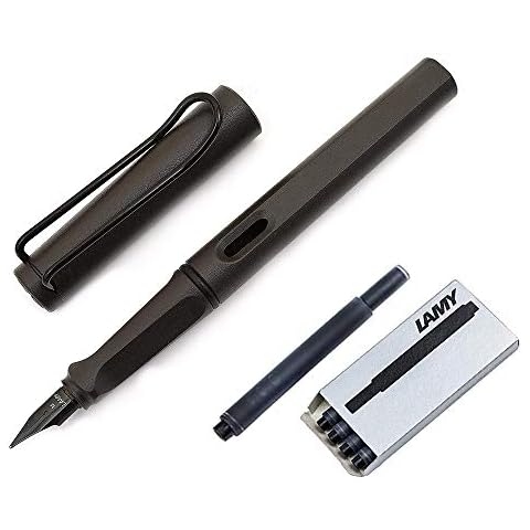 Lamy Safari Fountain Pen, Medium Nib + 5 Black Ink Cartridges (Matte Black) Cover