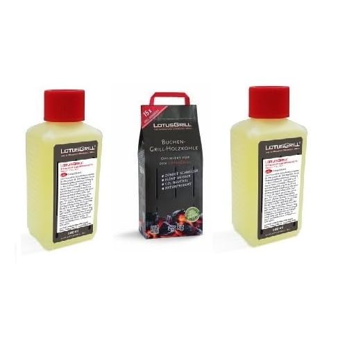 LotusGrill Buchenholzkohle 2,5 kg Sack inkl. 2x LotusGrill Brennpaste 200 ml, beides entwickelt für raucharmes Grillen mit dem LotusGrill