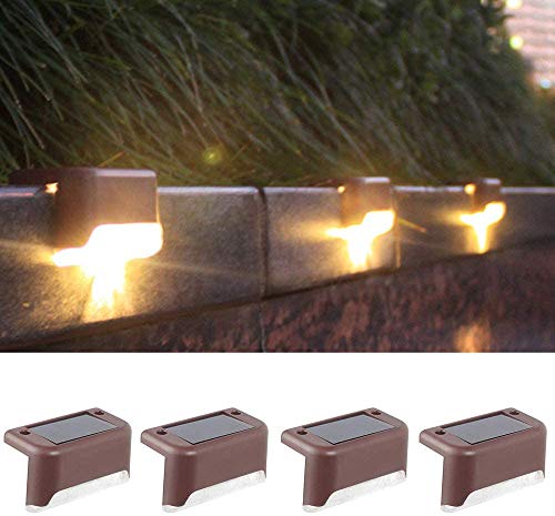 Yanhao 4個 ソーラーライト 屋外 デッキライト 暖色 ガーデンライト 庭園灯 階段ライト 防水 明暗センサー 屋外イルミネーション LED 8時間連続使用可 太陽光発電 太陽光パネル充電 IP65防水 防湿 防塵 電球色 高輝度 自動点灯・消灯 外灯 飾り用 ベランダ 階段 足元 柵 玄関/庭/芝生/車道/歩道に最適のサムネイル