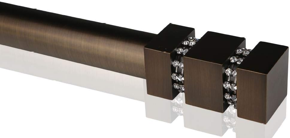 Drapery Curtain Rectangular Metal Finial with Diamond Beads for 1 3/8" Diameter Drapery Rod - Silver - Set of 2