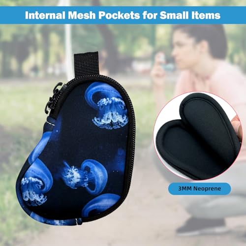 Image of Wanty Asthma Inhaler Holder Neoprene Protective Portable Carrying Bag Travel Inhaler Mini Case Sleeve for L-Shaped Inhaler, Inhaler Not Included (Jellyfish)