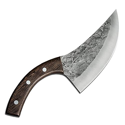 Boning Knife, Hand Forged Fish Carbon Knife For Cutting Meat 5cr15 Stainless Steel Full Tang Wood Handle Curved Blade Nonstick Slaughter Tool BY ZZYY (Color : Yellow)