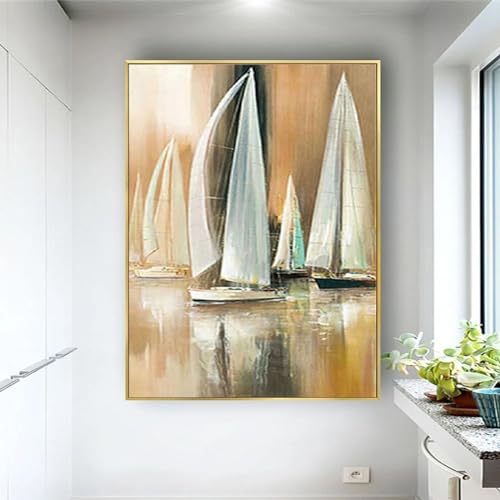 Peinture à l'huile abstraite moderne marine toile encadrée salon
