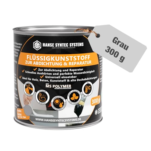 Flüssigkunststoff für Abdichtung & Reparatur UV- & witterungsbeständig MS-Polymer lösungsmittel- & bitumenfrei - 300g (Grau)