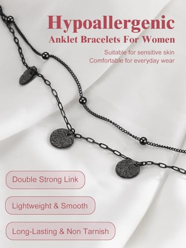 Image of FOCALOOK 14K Gold Plated Anklets for Women Waterproof Plus Size Ankle Bracelet 8.5-10.5 Inch Adjustable Mariner /Figaro /Flat Snake /Cuban Link Chain Anklet Jewelry for Summer Beach Holiday