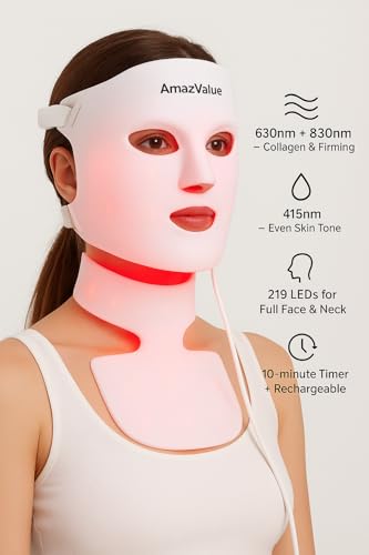 Image of AmazValue LED Light Skincare Mask for Face & Neck - Red, Blue & Infrared Beauty Device for Radiance, Firmness & Glow