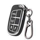 CHATYYD Key fob Cover for Jeep with Keychain,Soft TPU Car Key Cover Case for Jeep Renegade Compass 2017-2023 Dodge Ram 1500 2500 3500 Accessories(4 Buttons)