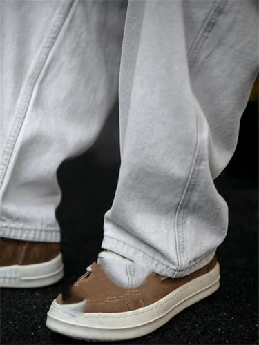 Men’S Casual Straight Baggy Denim Cargo Pants Drawstring Midweight Fashion Trousers Slim Fit Full Length Jeans4