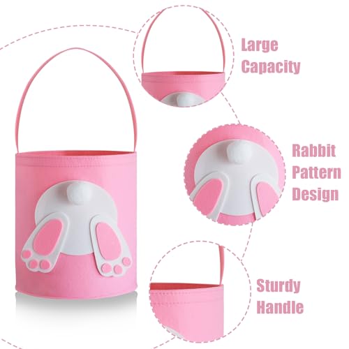 Image of Bunny Easter Basket, 8.5 Inch Cylindrical Felt Bag for Easter Egg Hunts Party Favor
