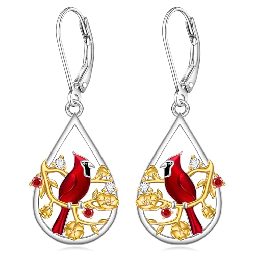 Red Cardinal Gifts Cardinal Earrings for Women Dangle Sterling Silver Bird Memorial Animal Earrings Valentines Day Jewelry