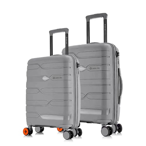Image of Nasher Miles Paris Hard-Sided Polypropylene Luggage Set of 2 | 55cm & 65cm | 8 Wheels Small & Medium Trolley Bag for Travel | Suitcase (Grey)