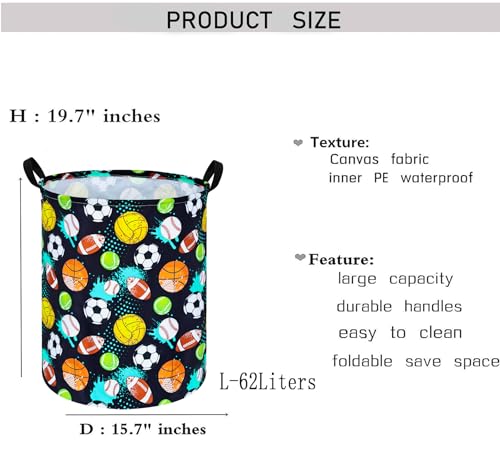 Image of Kids Laundry Hamper Clothes Gift Basket Storage Laundry Baskets Organizer Bin with Handles for Nursery Room (Black balls)