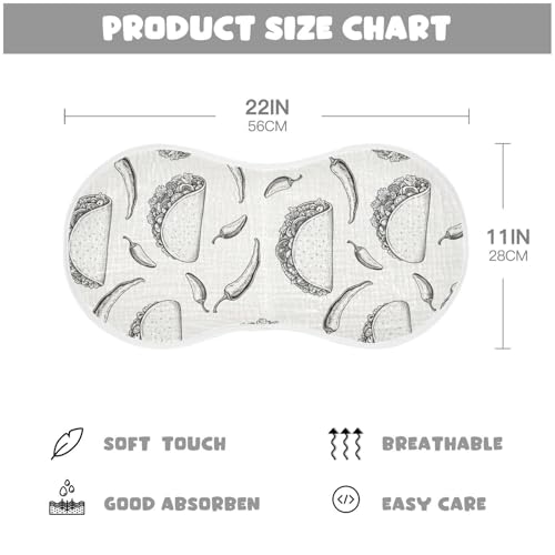 2 Pack Muslin Burp Cloths Taco Pepper White Cotton Baby Burp Cloths Ultra Absorbent Soft Thick Burping Cloth for Baby Boys Girls 22"x11"2